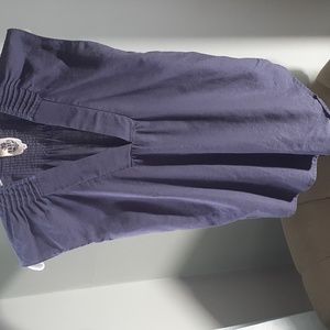 Vasia size Medium sleeveless blue linen blend tufted deep V neck top